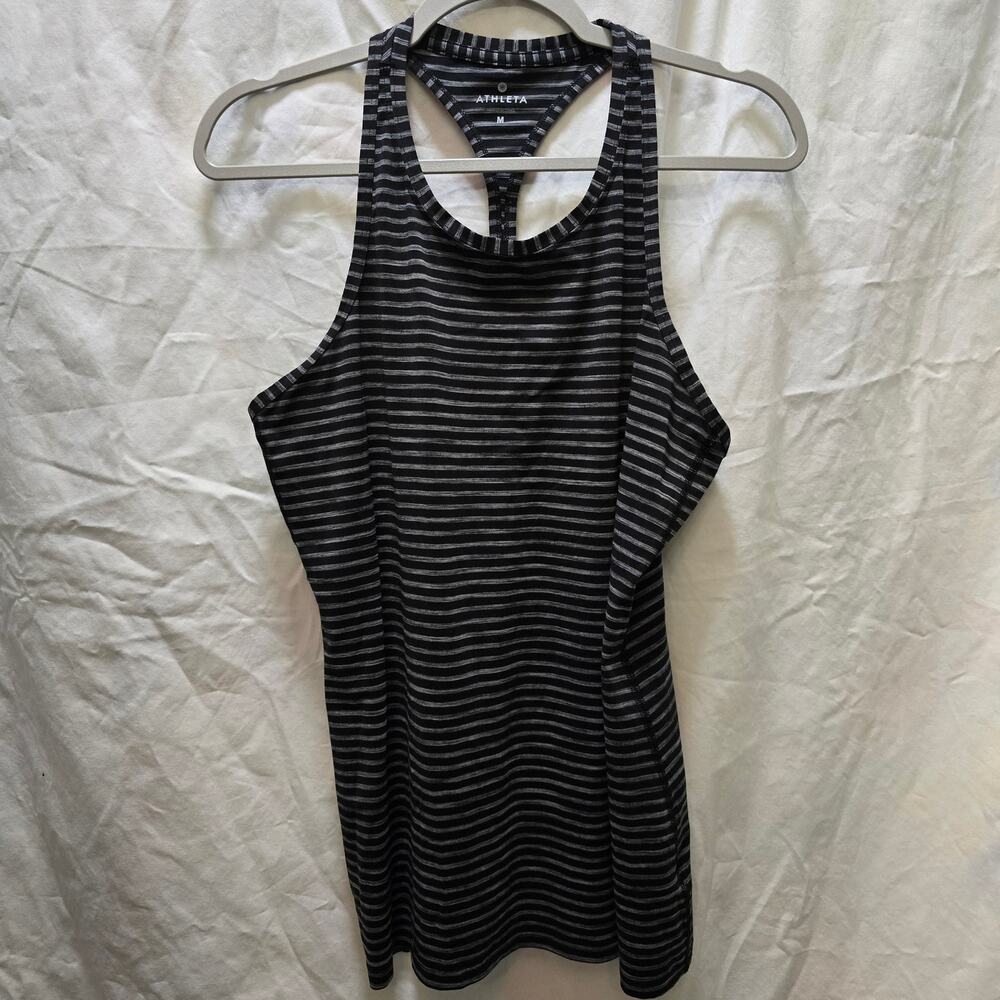 Athleta Black Gray Stripe Racerback Workout Tank Breathable Medium